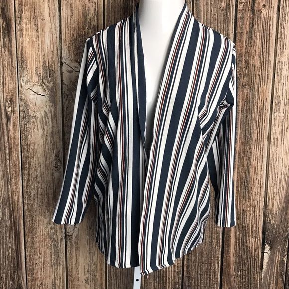 Rebellion Cute Open Front Cardigan Top ~ Sz M ~ Stripes ~ Long Sleeve - Picture 2 of 7